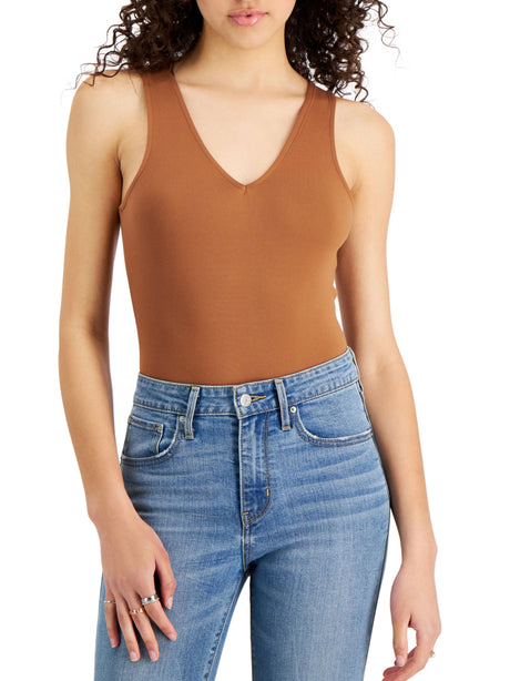 Image for Women's Plain Solid Bodysuit Top,Brown