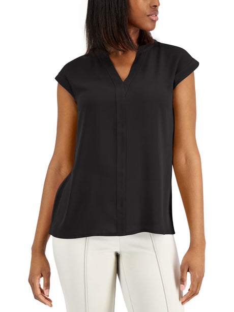 Image for Women's Plain Solid Short Sleeve Top,Black
