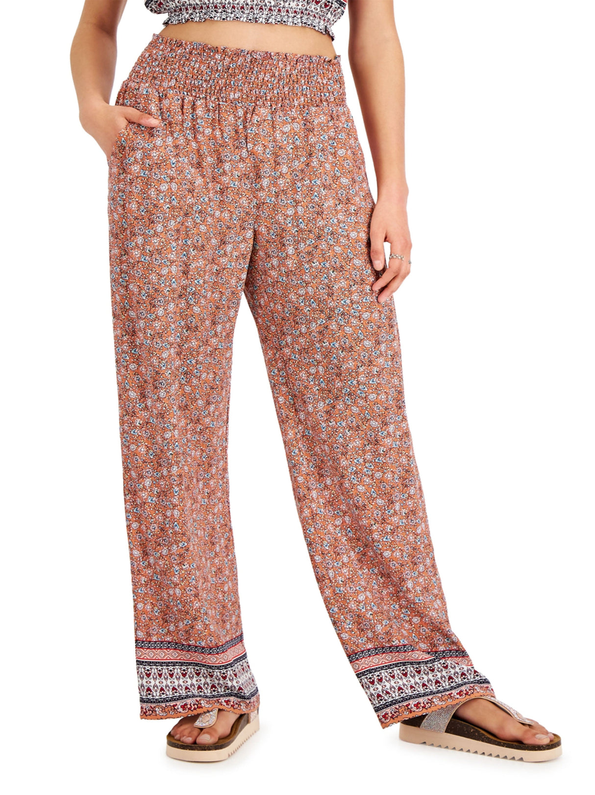 Image for Women's Floral Printed Smocked Waist Pant,Multi