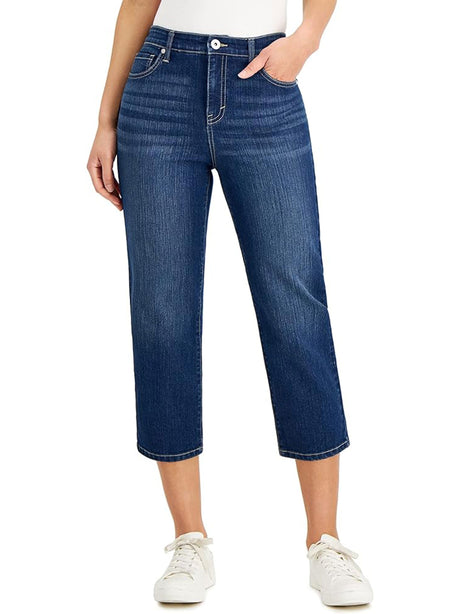 Image for Women's Petite High-Rise Straight Crop Jeans,Navy