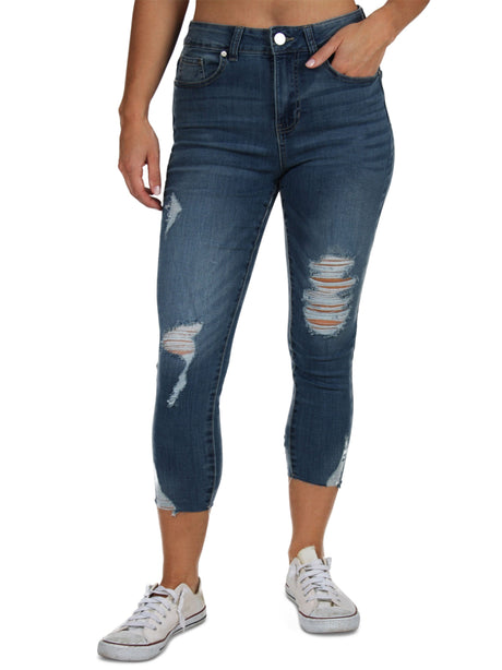 Image for Women's Ripped Distressed Cropped Skinny Jeans ,Blue