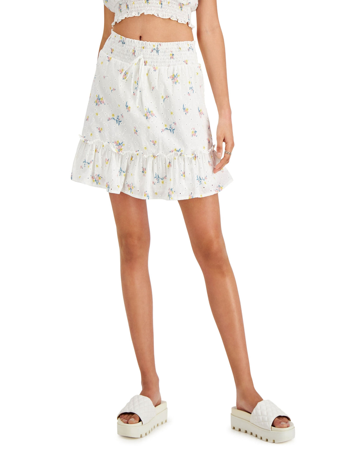 Image for Women's  Eyelet Floral Printed Skirt,White