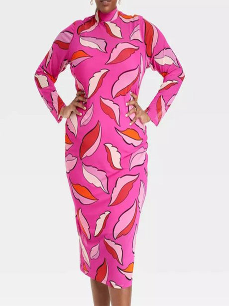 Image for Women's Plus Size Mesh Bodycon Printed Dress,Pink