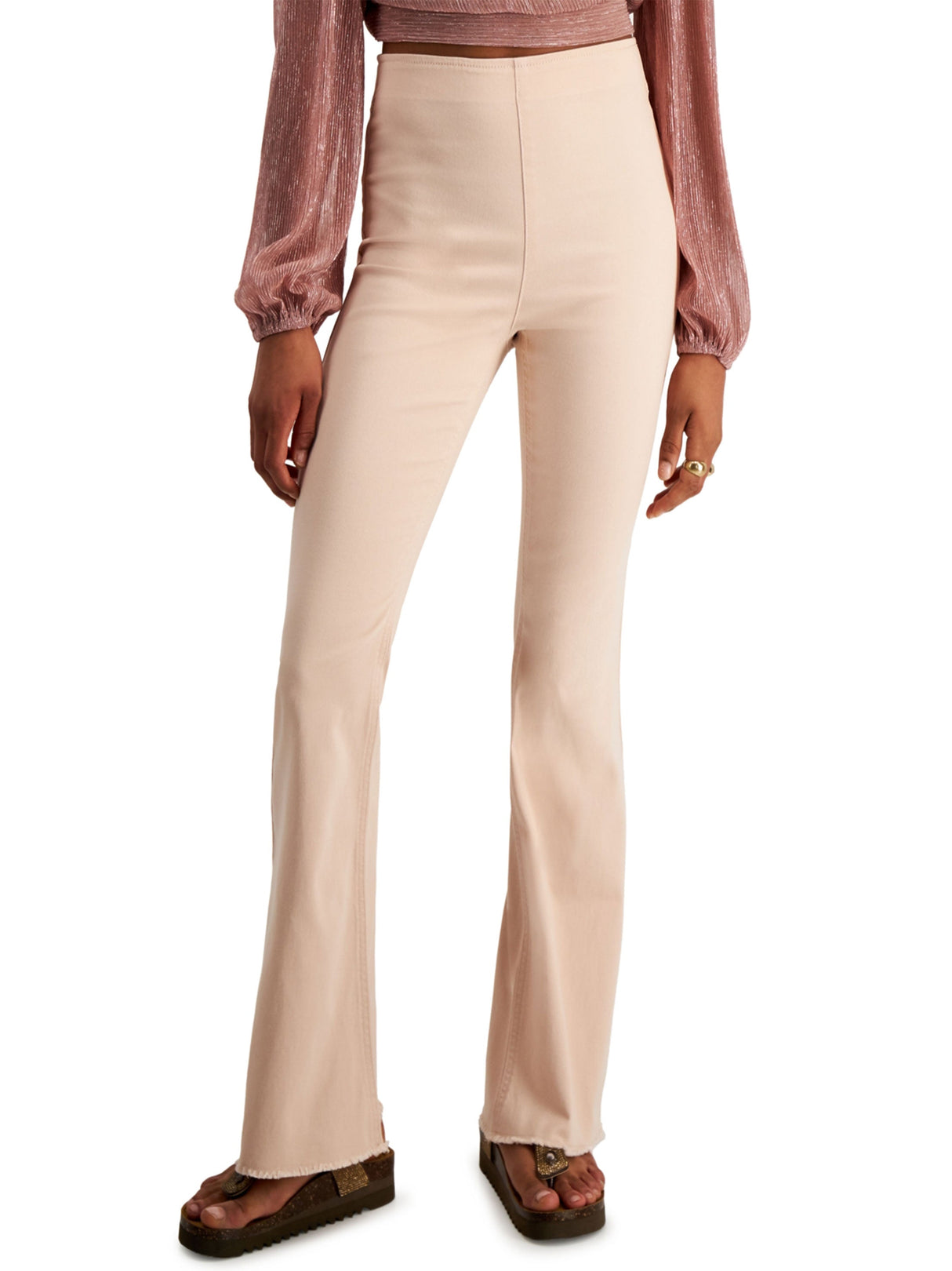 Image for Women's Frayed-Hem Flare-Leg Pant,Light Pink