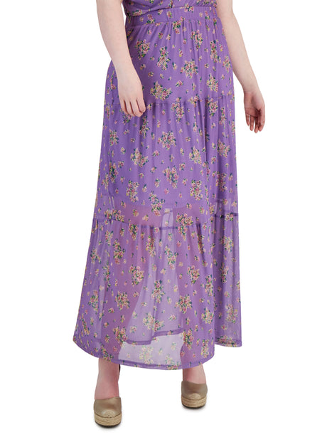 Image for Women's Trendy Plus Size Mesh Floral Printed Maxi Skirt,Purple