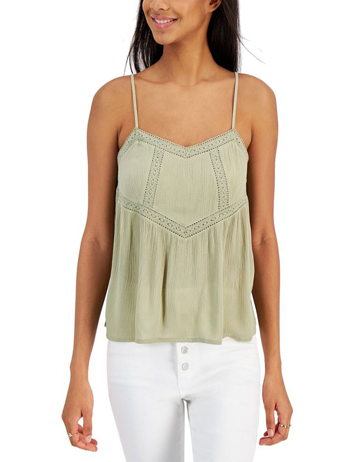 Image for Women's Crochet-Trim Gauze Top,Olive