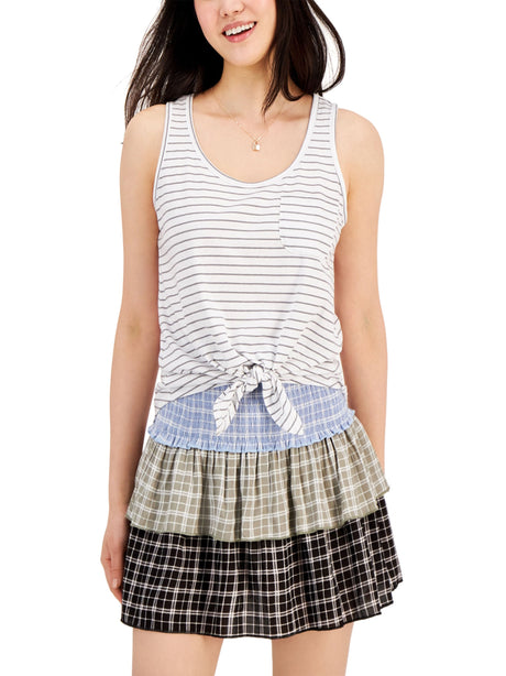 Image for Women's Striped Tie-Hem Side Pocket Top,White/Grey