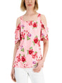 Image for Women's Floral Printed Cold-Shoulder Top,Pink