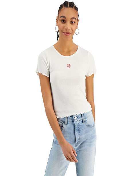 Image for Women's Embroidered Ribbed Top,Off White