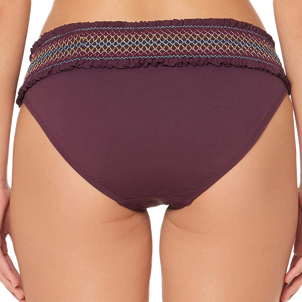 Women's Smocked Band Hipster Bikini Bottom,Purple