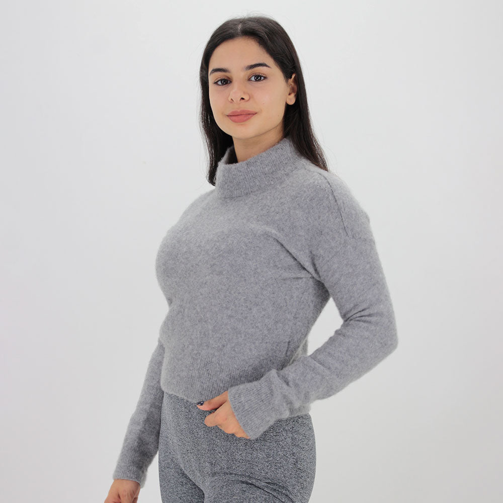 Women's Plain Solid Wool Crop Top,Grey