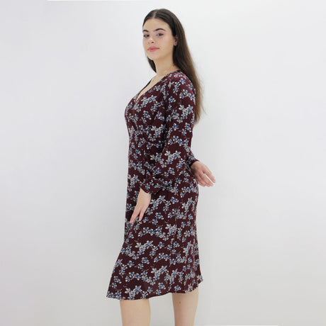 Image for Women's Floral Printed Dress,Burgundy