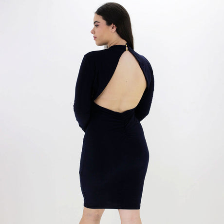 Image for Women's Plain Open Back Dress,Navy