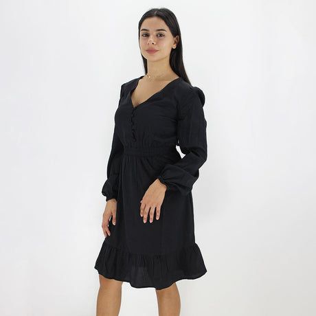 Image for Women's Plain Ruffled Dress,Black