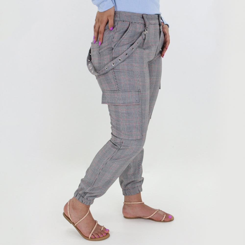 Women's Gingham Casual Pant,Grey