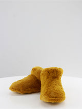 Image for Women's Faux Fur Plain Slippers,Mustard