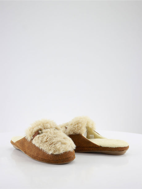Image for Women's Faux Fur Washed Slippers,Beige/Brown