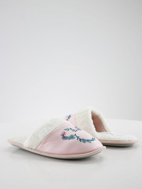 Image for Women's Faux Fur Floral Slippers,Pink