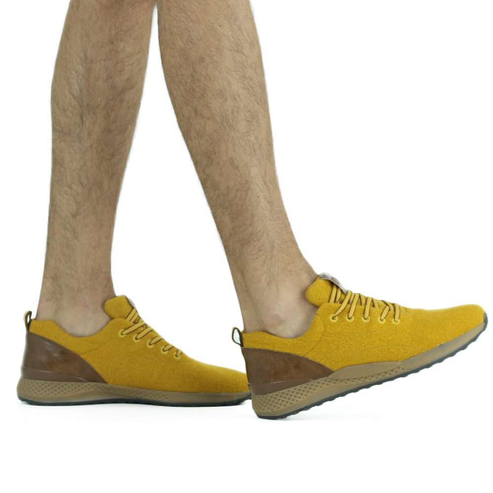Men's Lace Up Textile Shoes,Mustard