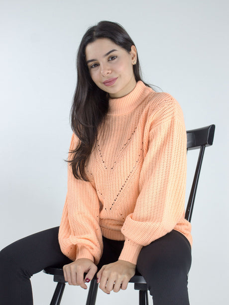 Women's Textured Pattern Sweater,Coral