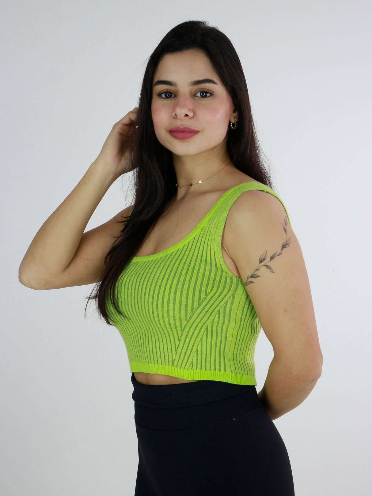 Women's Ribbed Cropped Sweater Tank,Lime Green