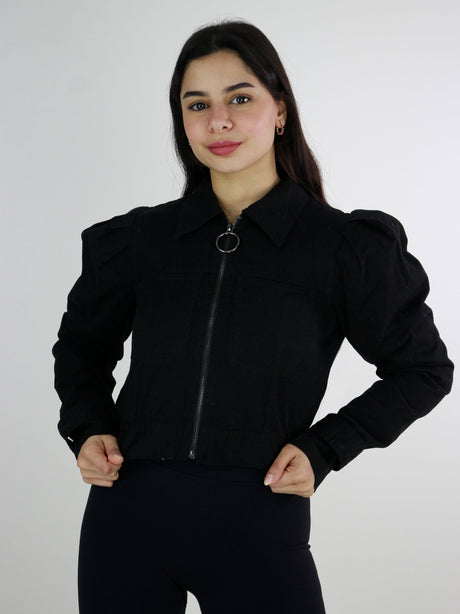 Women's Plain Solid Crop Jacket,Black