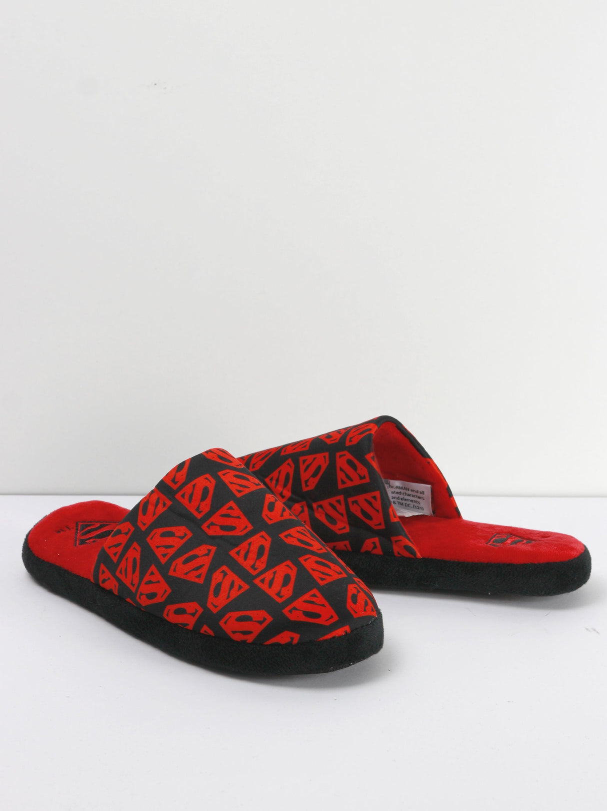 Image for Men's Superman Print Suede Slippers,Red/Black