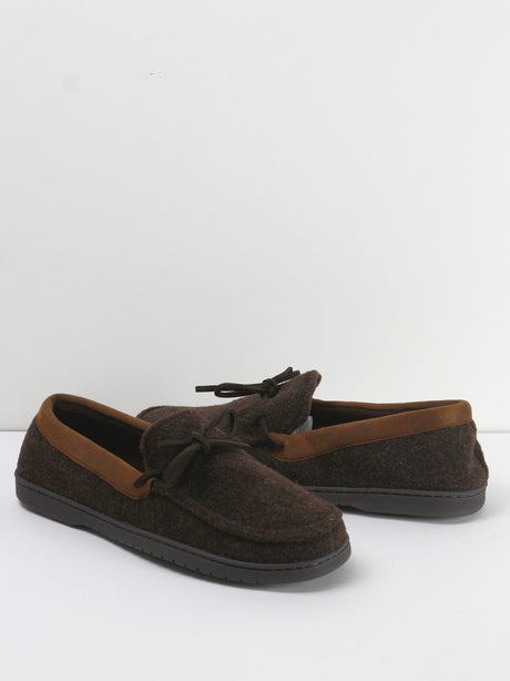 Image for Men's Wool Slip-On Moccasin Slippers,Brown