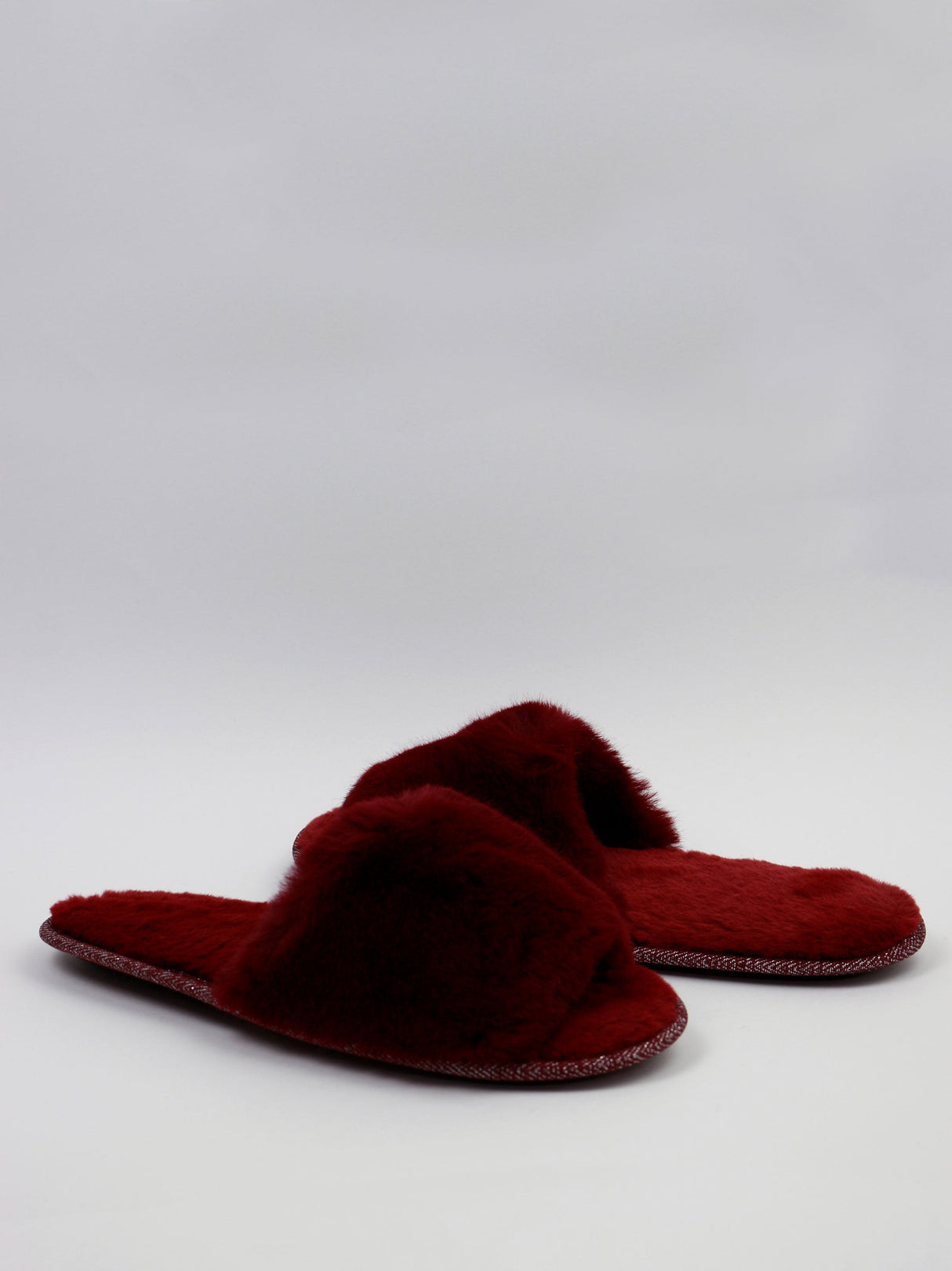 Image for Women's Faux Fur Open Toe Slippers,Burgundy