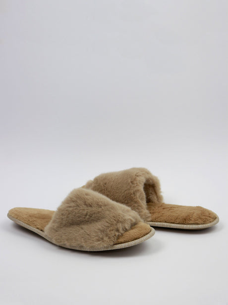 Image for Women's Faux Fur Open Toe Slippers,Beige