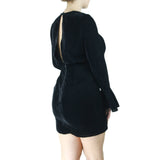 Women's Bell Sleeve Velvet Dress,Black