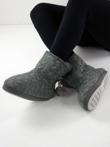 Image for Women's Faux Fur Inside Shiny Slippers,Grey
