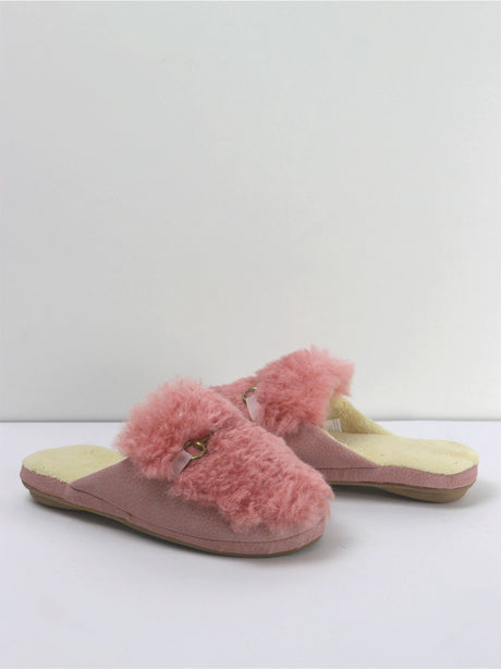 Image for Women's Faux Fur Rubber Sole Slippers,Pink