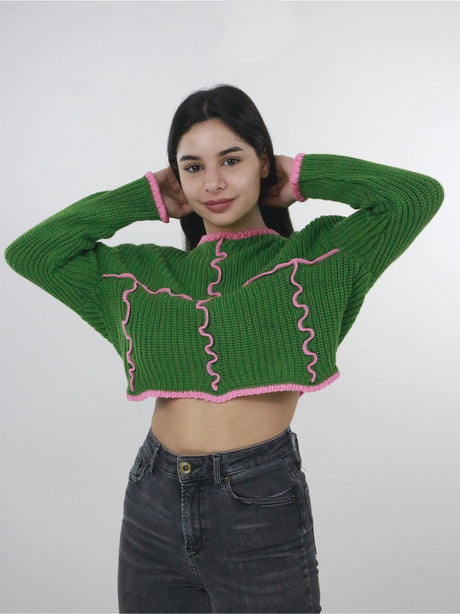 Women's Wool Ribbed Crop Top,Green