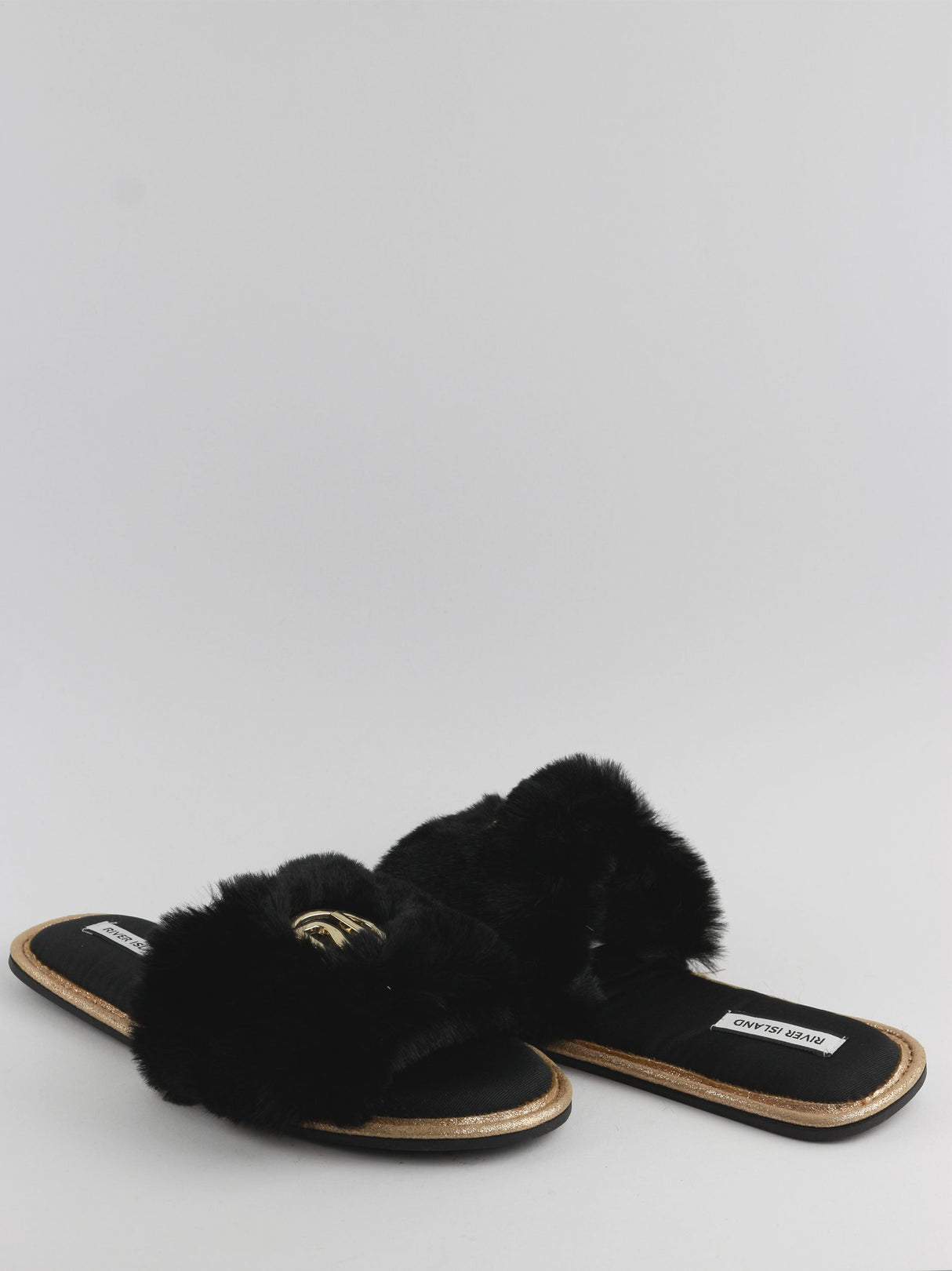 Women's  Faux Fur Open Toe Slippers,Black