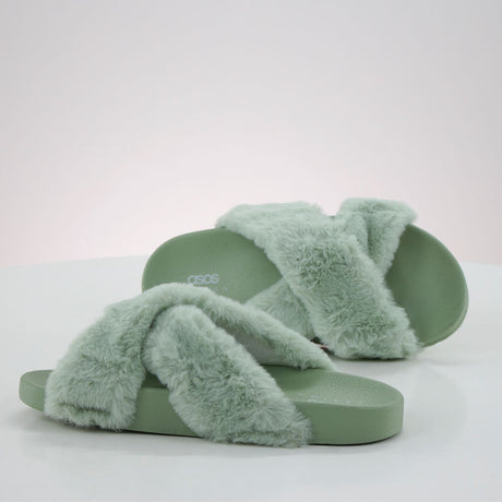 Women's Faux Fur Fluffy Slippers,Green