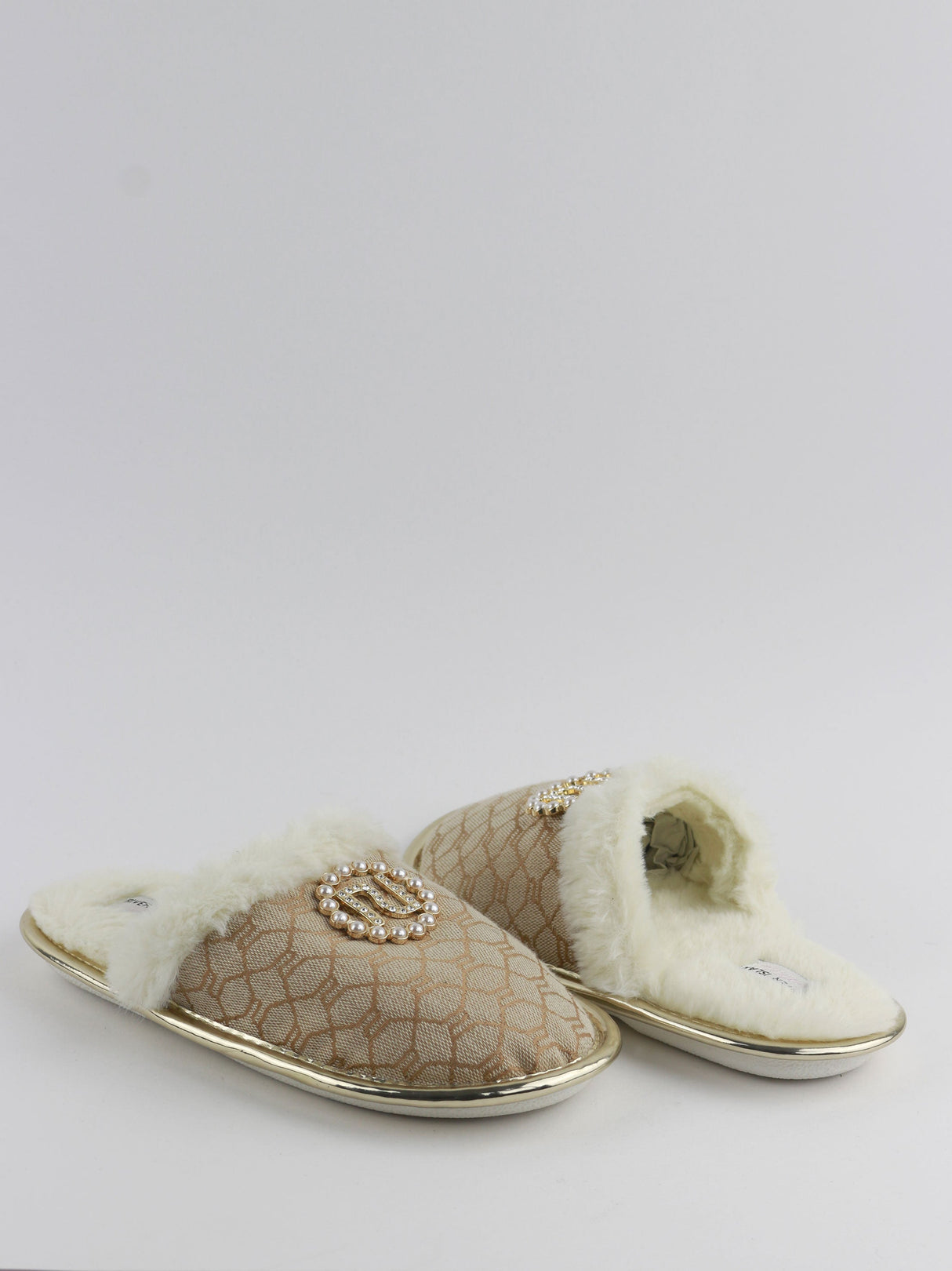 Kids Girl Textile Faux Fur Slippers,Beige