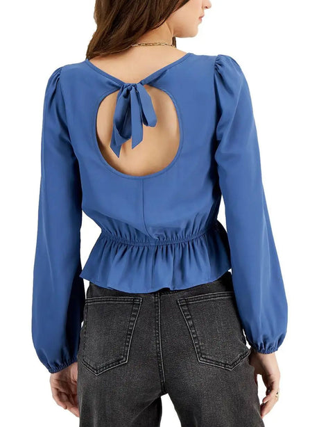Image for Women's Sweetheart Puff Sleeve Peplum Top,Blue