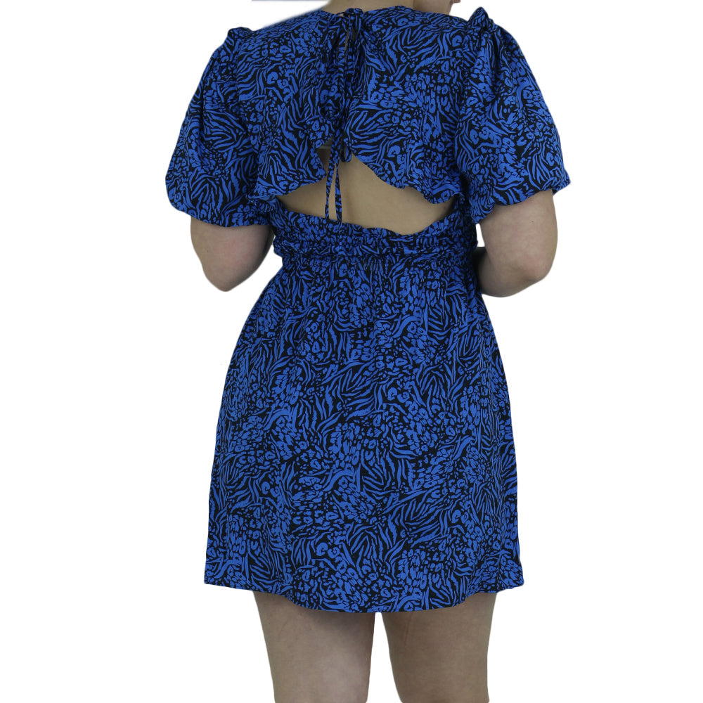 Women's Puff Sleeve Short Dress,Blue