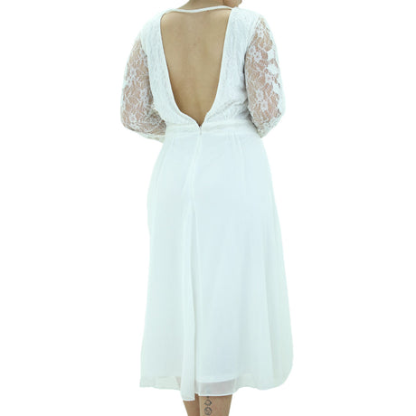 Women's Open-Back Lace Midi Dress,White