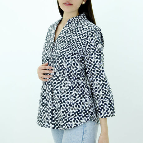 Women's Printed Casual Shirt,white/Black