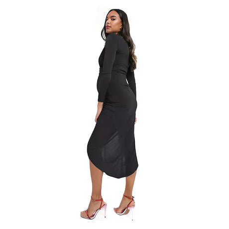 Women's Asymmetric Ruched Maternity Dress,Black