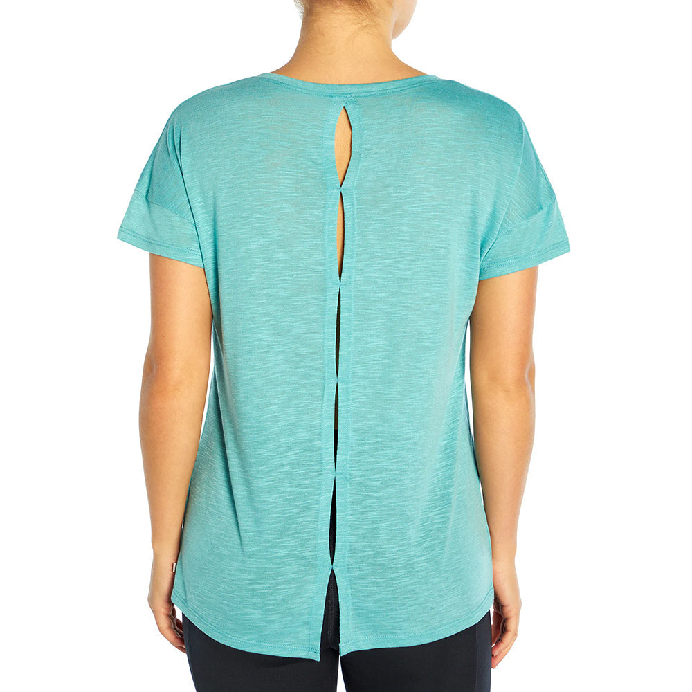 Women's V-Neck Open Back T-Shirt,Aqua