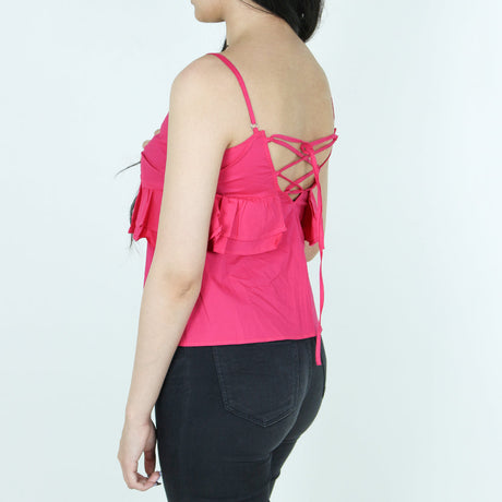 Women's Lace-Up Back Casual Top,Dark Pink