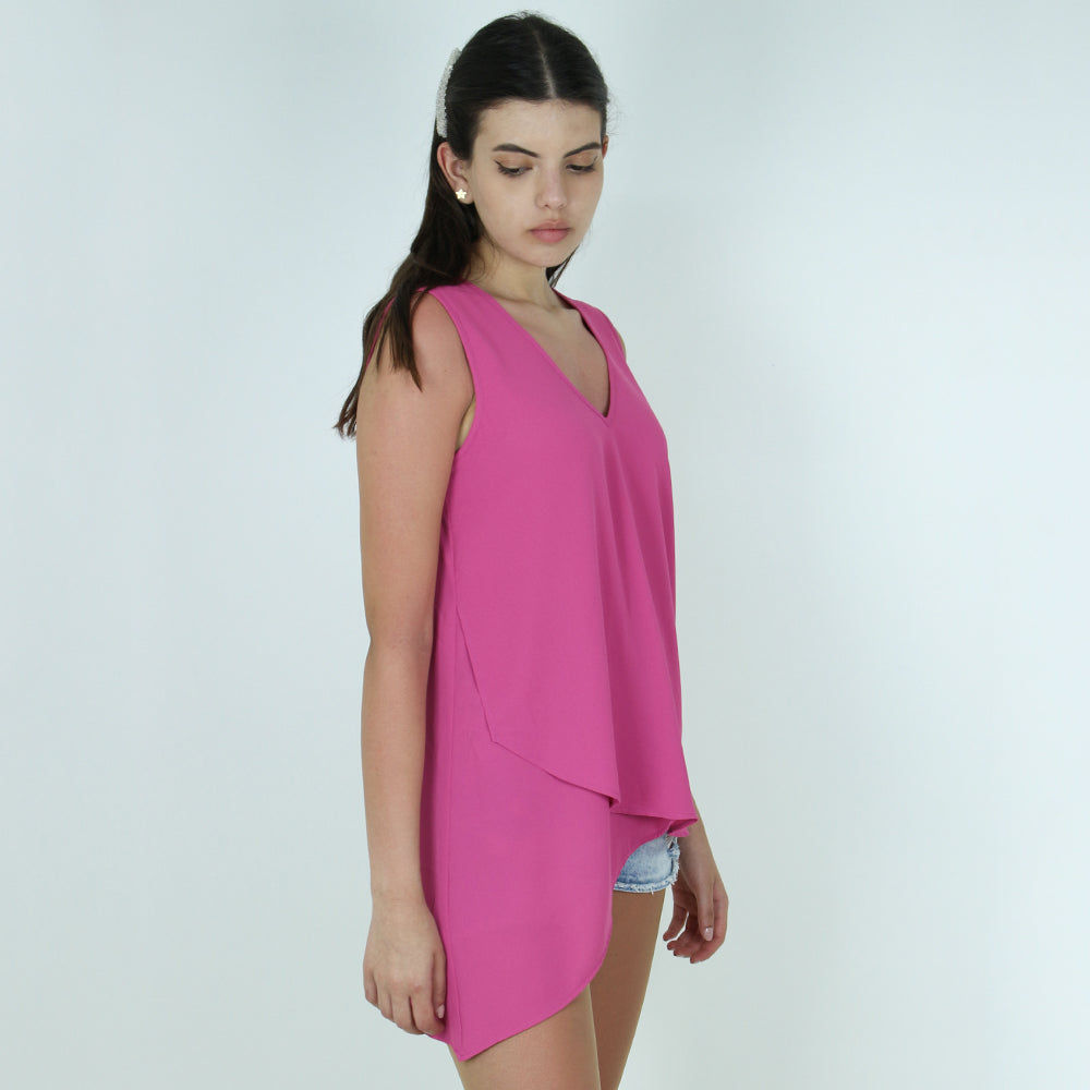 Women's Asymmetric Chiffon Top,Pink