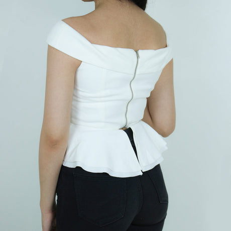 Women's Asymmetric Ruffled Top,White