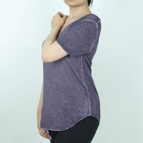 Women's V-Neck Washed Top,Purple