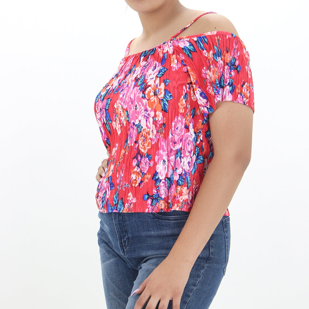 Image for Women's Wavy Floral Top,Red