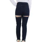 Image for Women's Ripped Back Straight Jeans,Navy