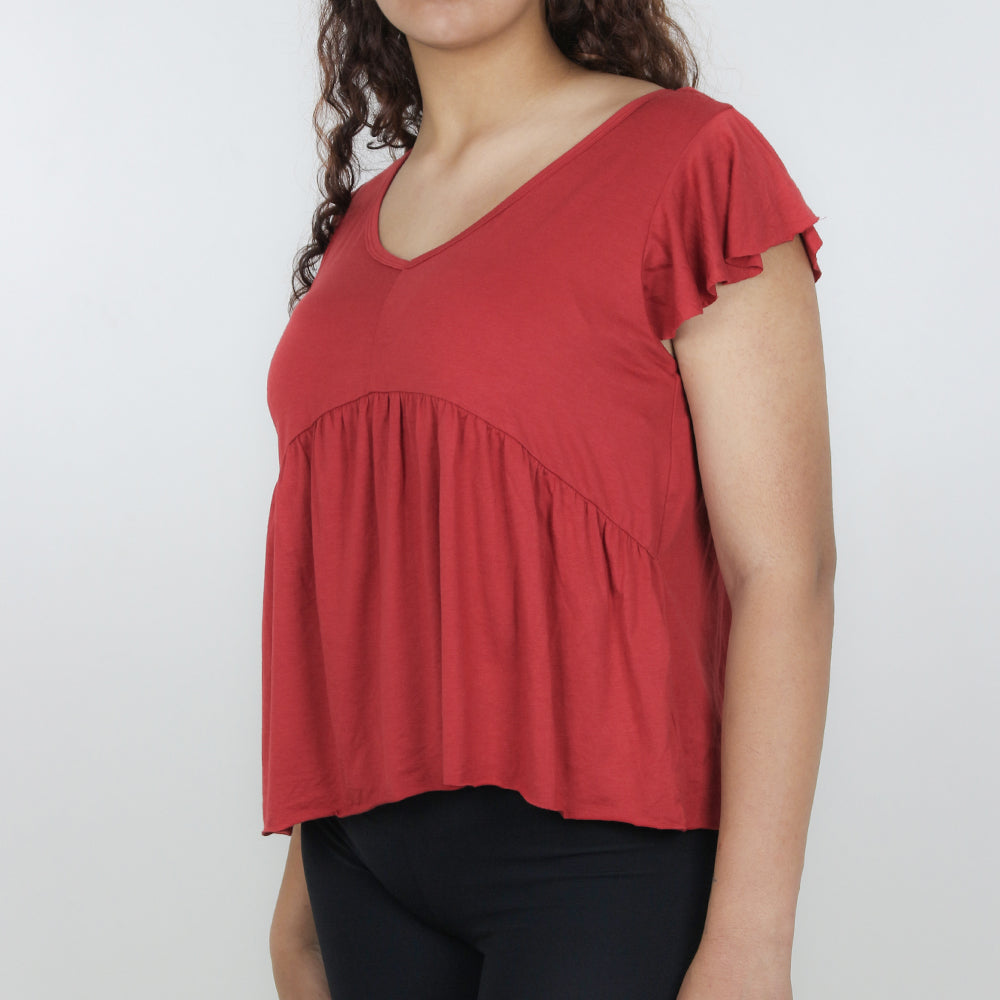 Women's Ruffled Plain Top,Red